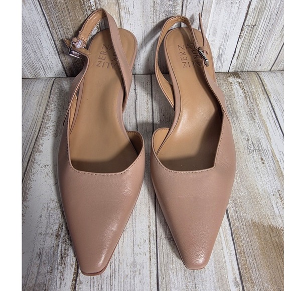 Naturalizer Nude Beige Leather Pointed Toe Slingback Flared Kitten Heels Pump 7W - Picture 3 of 10